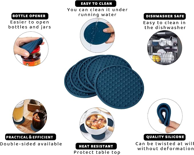 6 Pcs Drink Coaster with Holder Non-Slip Rubber Coasters Silicone Cup Mat | - Image 8