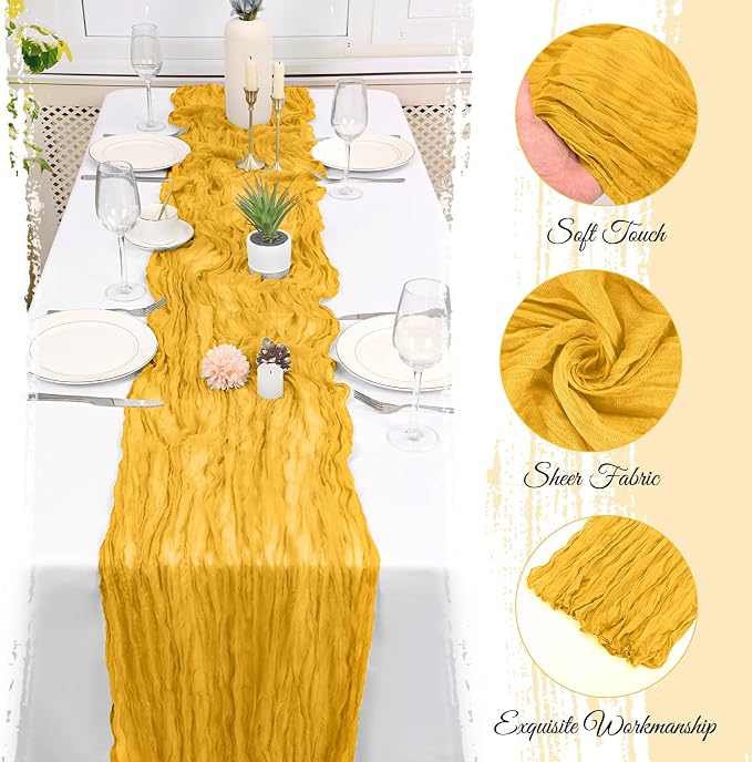 10 Pack Gold Cheesecloth Table Runner 17x108 Inch Boho Gauze Cheese Cloth Table - Image 3