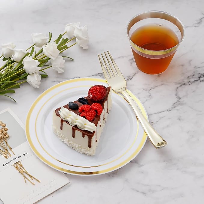 BESTVIP 300PCS Plastic Dinnerware Set, Anniversary, Includes: Dinner Plates - Image 3