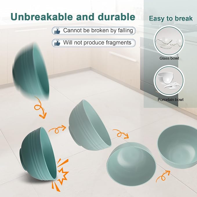 HEYCOME 12 Pcs Unbreakable Cereal Bowls Set, 26 Oz Wheat Straw Bowls Set - Image 4
