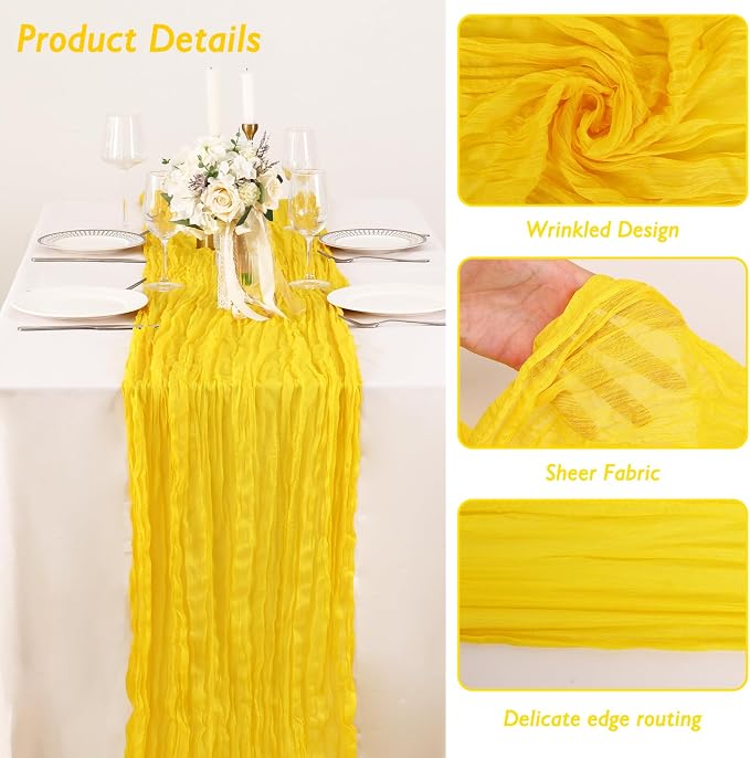 8 Pack Yellow Cheesecloth Table Runner 120 Inch Boho Wedding Decor | - Image 3
