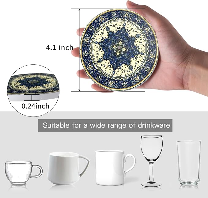 Ceramic Coasters Absorbent Non Slip 6pcs 4 Inch Coaster Persian | Drink Coasters - Image 2