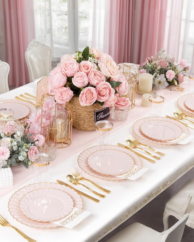 YOUBET 175PCS Pink Scalloped Plastic Plates - Image 3