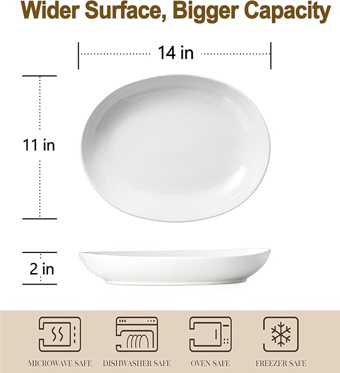 14 Inch Oval Serving Platters Set of 2, Large Wide Ceramic Serving Platter - Image 2
