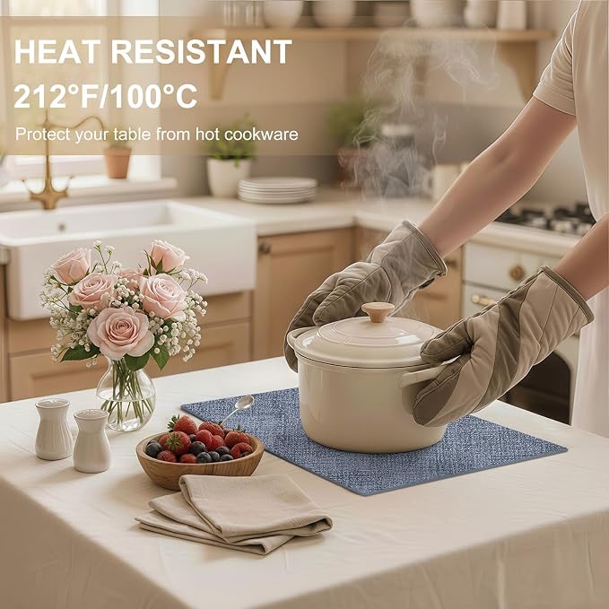 Faux Leather Heat Resistant Placemats 6 Packs, Waterproof Wipeable Dining PU - Image 3