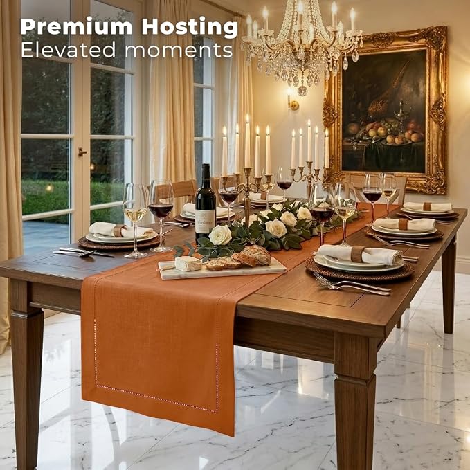 Signature Linen™ by D'Moksha Rust Table Runner 36 Inches, 100% Pure Linen - Image 4