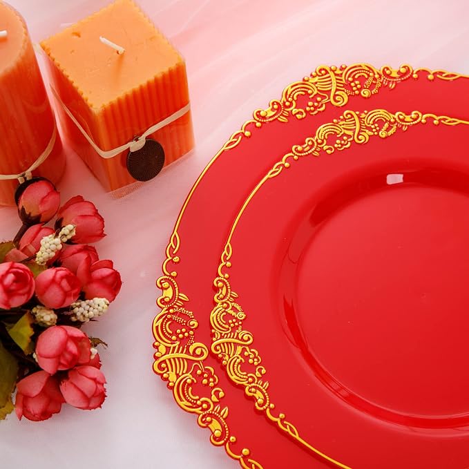 Morejoy 175PCS Red Plastic Plates, 25 Silverware Sets, 25 Cups, 25 Napkins - Image 9