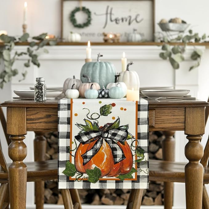 Artoid Mode 210 GSM Fall Table Runner 13x120 Inch Home Party Decor | Pumpkin - Image 2