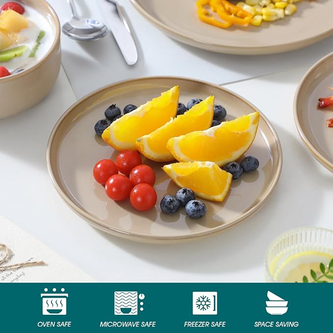 vancasso PLAYA Ceramic Plates and Bowls Sets, 24 Pieces Brown Dinnerware Sets - Image 4