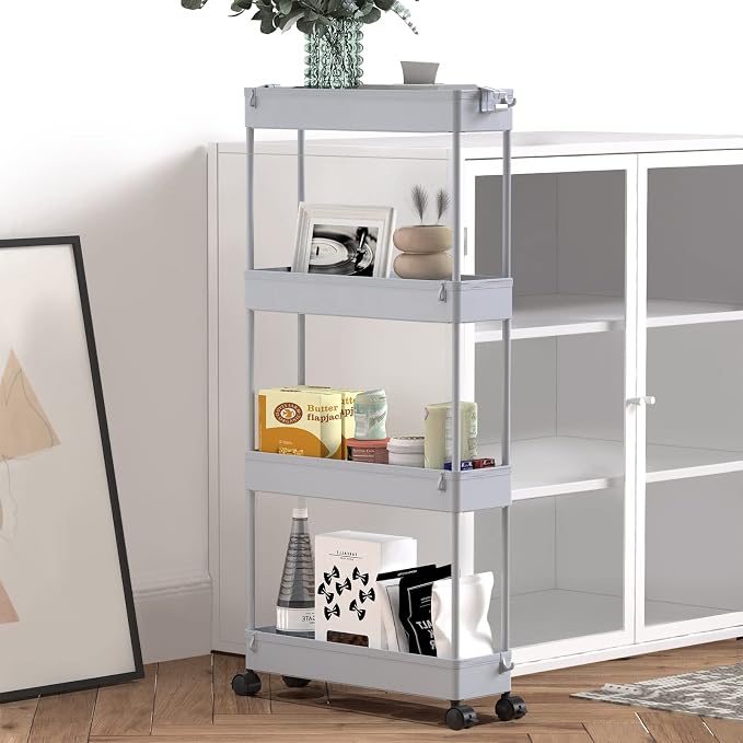 Slim Storage Cart 4 Tier, Bathroom Organizer Rolling Utility, Mobile Shelving - Image 6