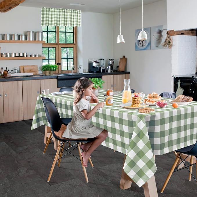 Buffalo Plaid Tablecloth 54 x 108 inch 2 Pack Sage Green and White | Waterproof - Image 2