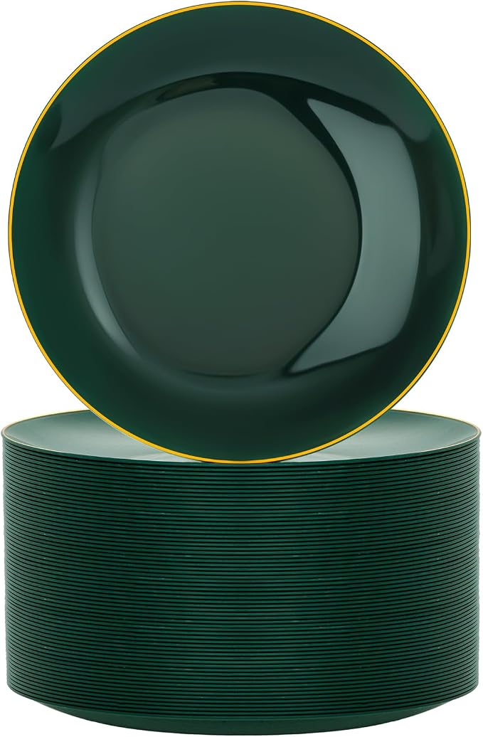 Nervure 100Pcs Green and Gold Plastic Plates by Nervure