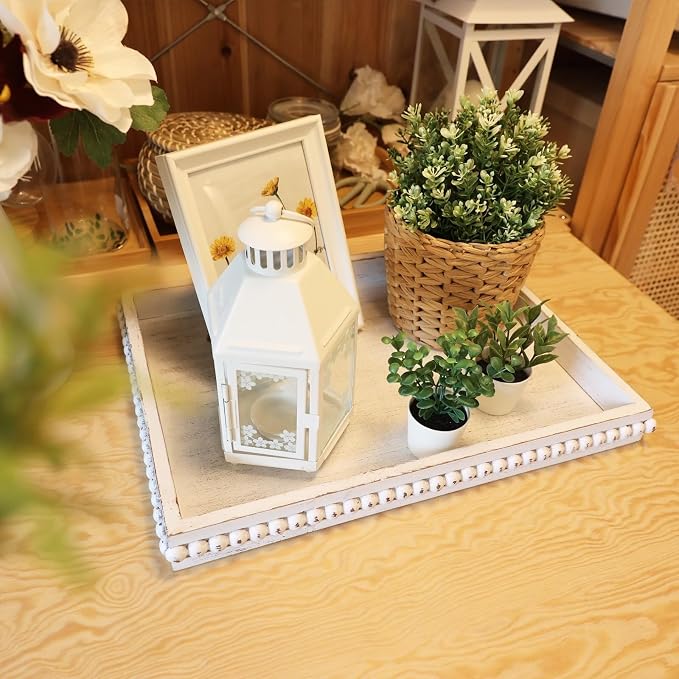 Hrastany Wood Decorative Coffee Table Serving Tray, Farmhouse Rectangular Tray - Image 3