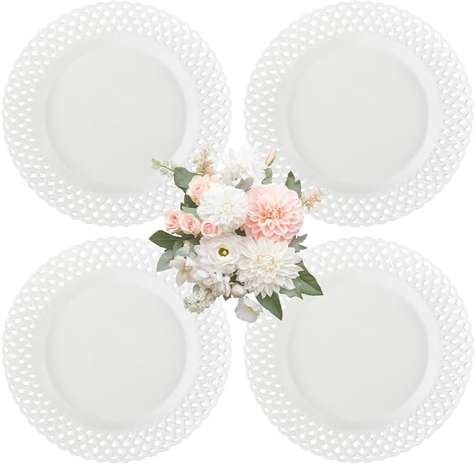 Large White Dinner Plates 12 inch, Ceramic Dinner Plates Set of 4, Basketweave - Image 8