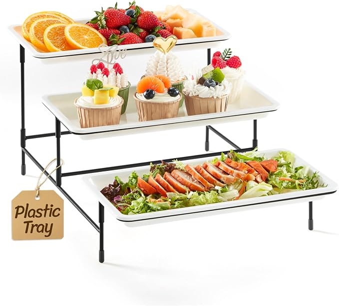 Lifewit 3 Tier Serving Tray, 30 x 17 cm/12 x 6.5" White Plastic Tiered Food by Lifewit