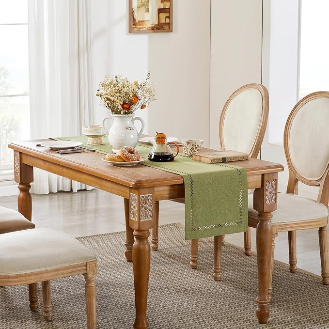 Rustic Burlap Table Runner, Sage Green Table Runners 36 inches Long | Double - Image 5