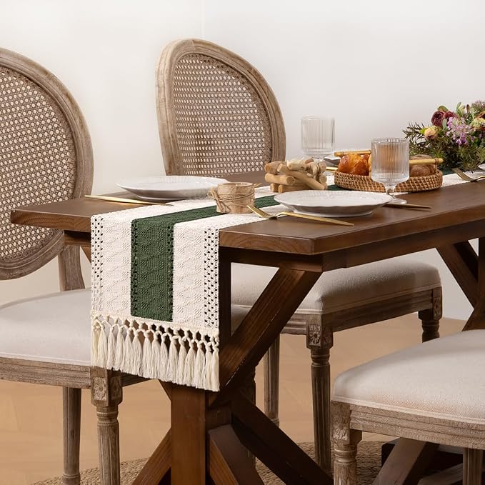 DeZerlor Boho Macrame Table Runner Spring Easter Farmhouse Woven Small Table - Image 3