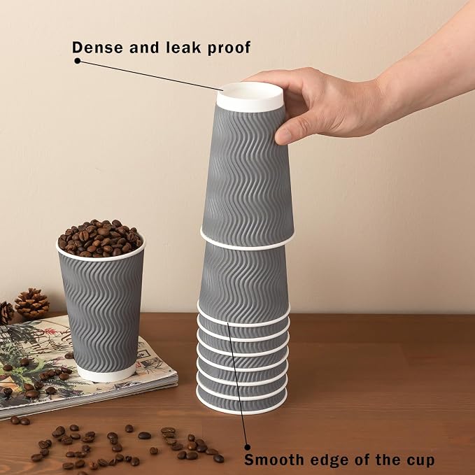Clawsoff 90 Pack 16 oz Coffee Cups Disposable Insulated Paper Cup Gray | - Image 4