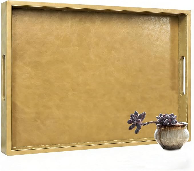 18 x 12 inches Leather Ottoman Serving Tray by Unknown