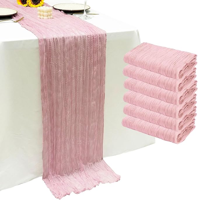 6Pack Light Pink Table Runner 20 x 120 inch Boho Cheesecloth Table Runner | by Seveups