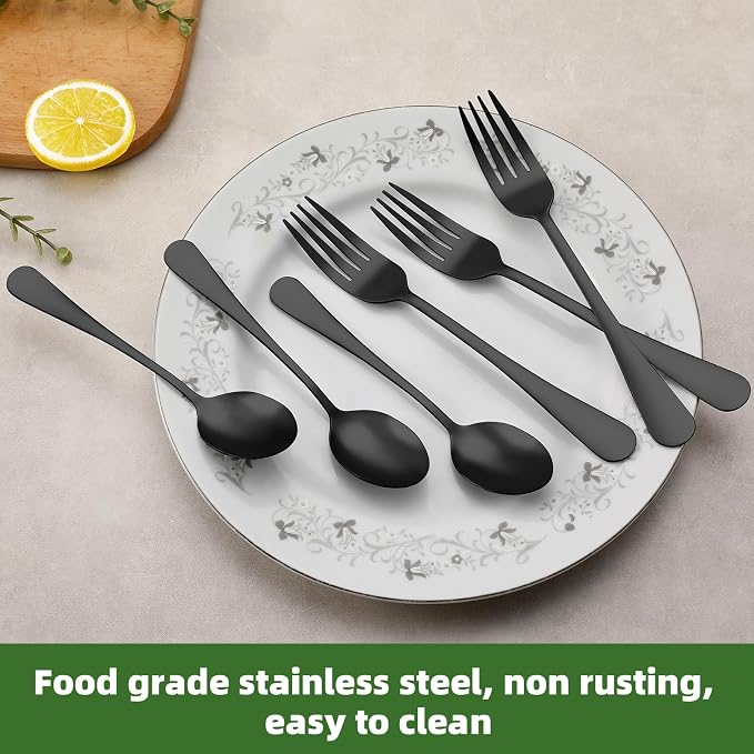 24 Pcs Black Forks and Spoons Silverware Set, Food Grade Stainless Steel - Image 3