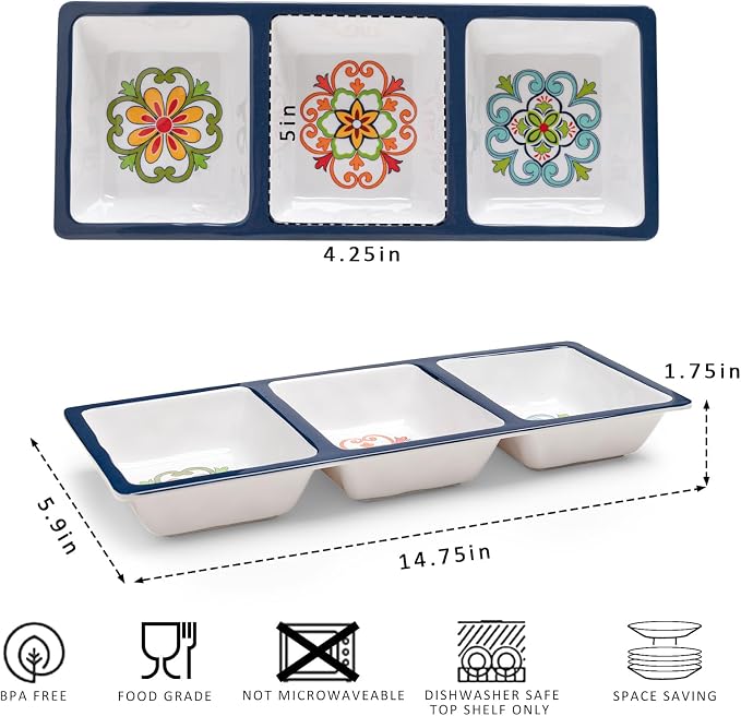 3-Section Divided Serving Trays, Talavera 14.75”x 6” Unbreakable Melamine - Image 5