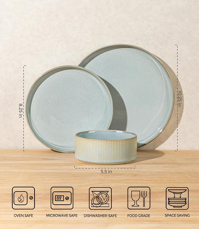 Ceramic Dinnerware Set for 6, 18-Piece Plates and Bowls Set | Lightweight - Image 7