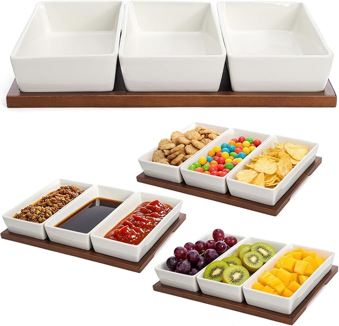 Elsjoy 3-Section Serving Tray, Wood Divided Serving Dish by Elsjoy
