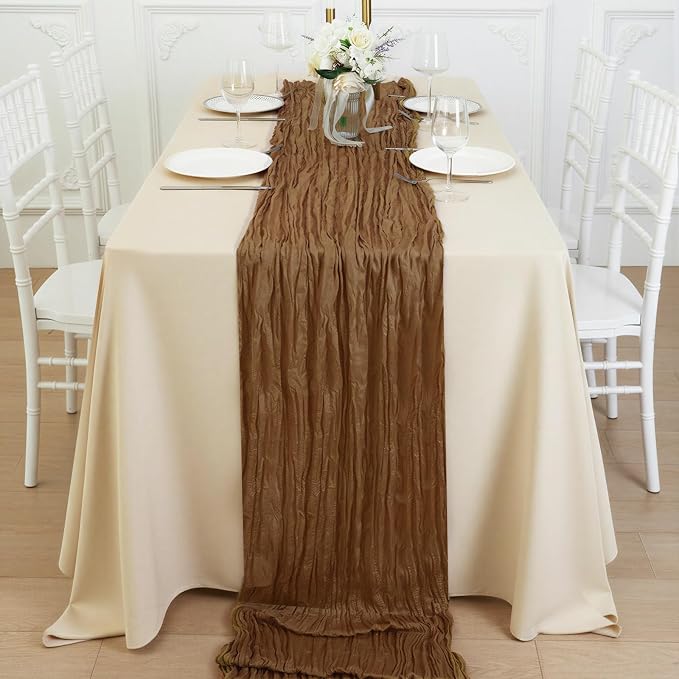 8 Pack Light Brown Cheesecloth Table Runner 120 Inch Boho Wedding Decor | - Image 4