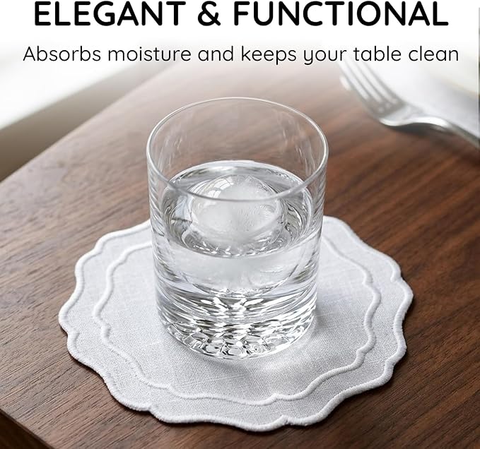 Drink Coasters Set of 6, 6x6 inch, Absorbent Linen Drink Mats - Image 5