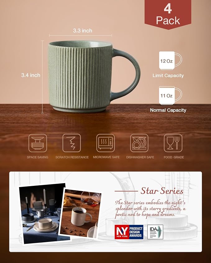 famiware Coffee Mug Set for 4, Star 12 oz Catering Mugs Cup Set - Image 4