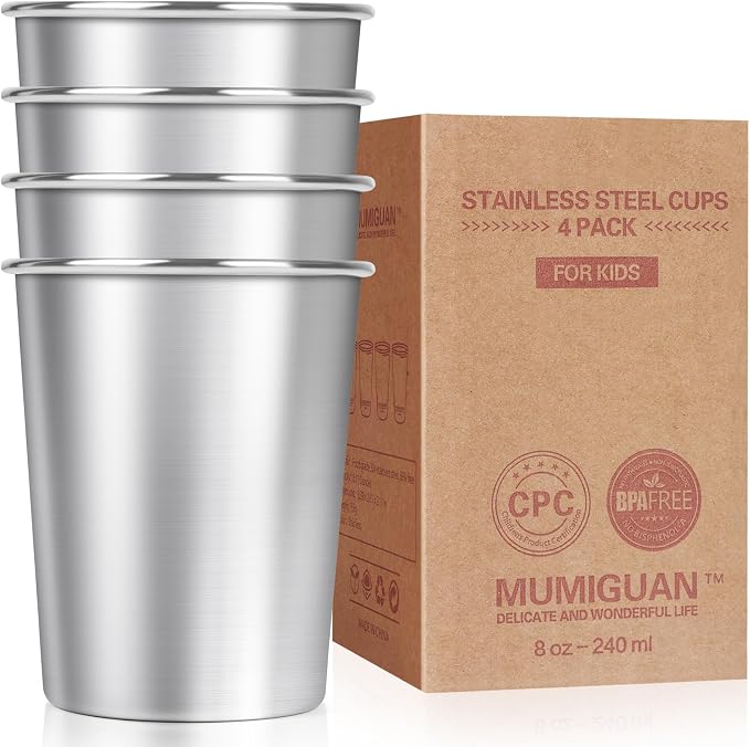 Stainless Steel Cups for Kids 7.8oz/230ml, Durable Metal Kids Cups | Camping by MUMIGUAN