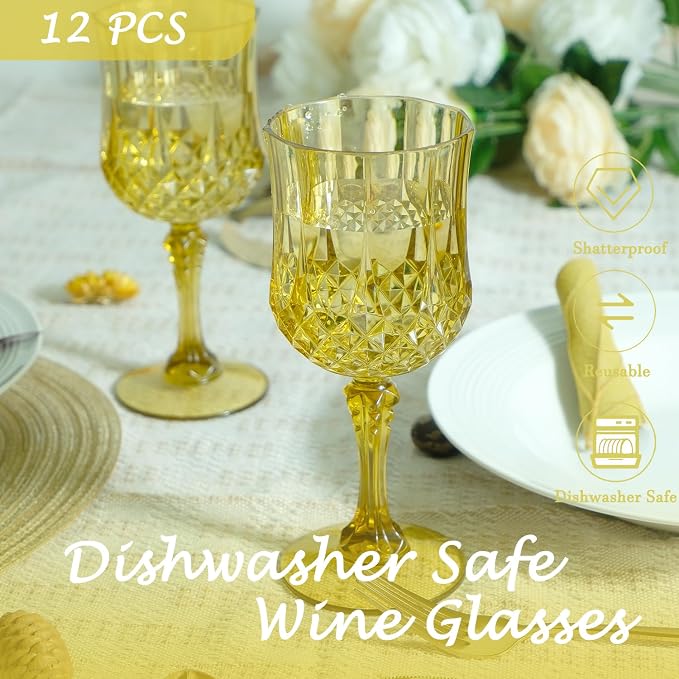 12Pack Plastic Wine Glasses, 7oz Vintage Goblets - Image 3