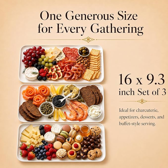 DELLING 16 Inch Large Serving Platter Set of 3, Oven Safe to 590°F, Dinnerware - Image 3