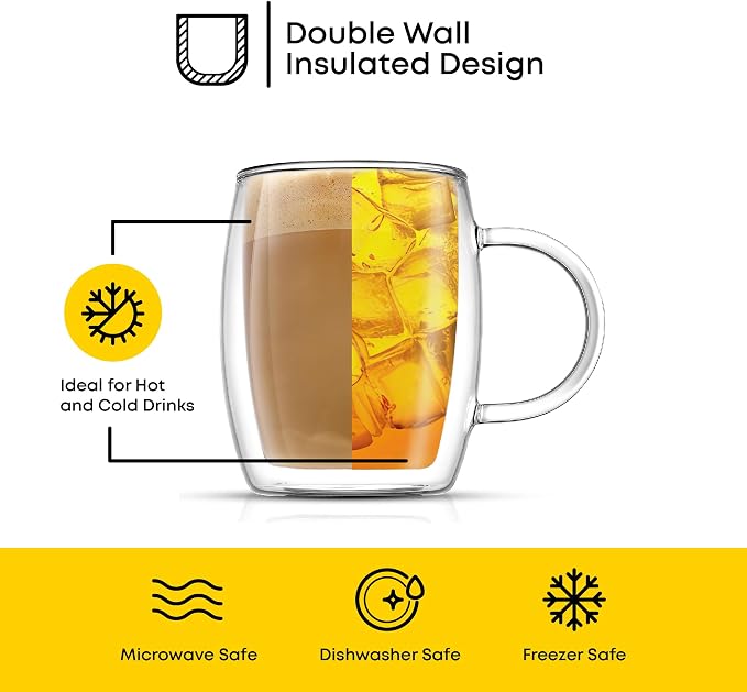 JoyJolt Double Wall Glasses 13.5-Ounce Insulated Mugs Double Walled Glass Cups - Image 6