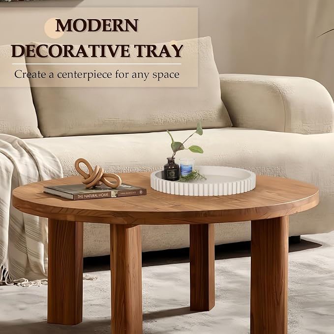 Oval Tray for Coffee Table Decor, Cream Gray | Decorative Tray, Solid Concrete - Image 2