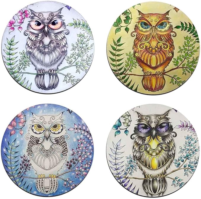 Watercolor Owl Round Coaster Set by QJ+CMJ