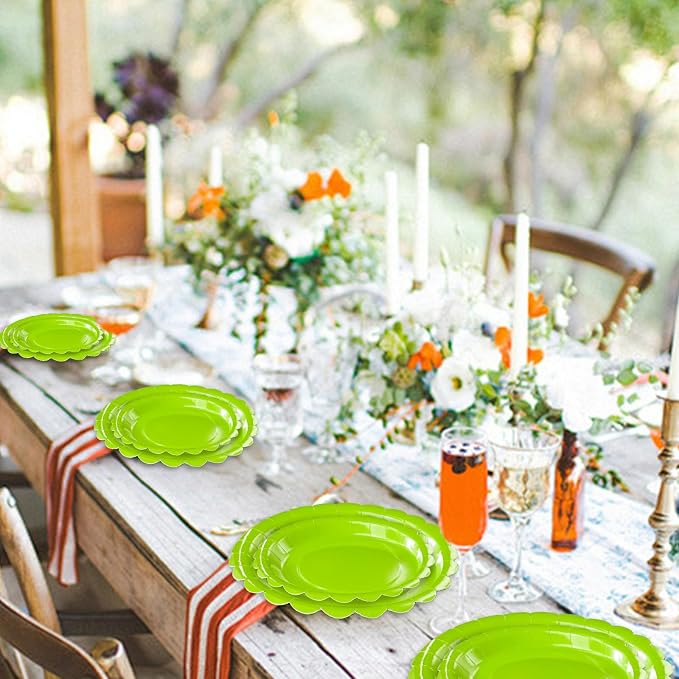 50 Pcs Lime Green Scalloped Paper Plates 25 × 7'' and 25 × 9'' Disposable Lime - Image 6
