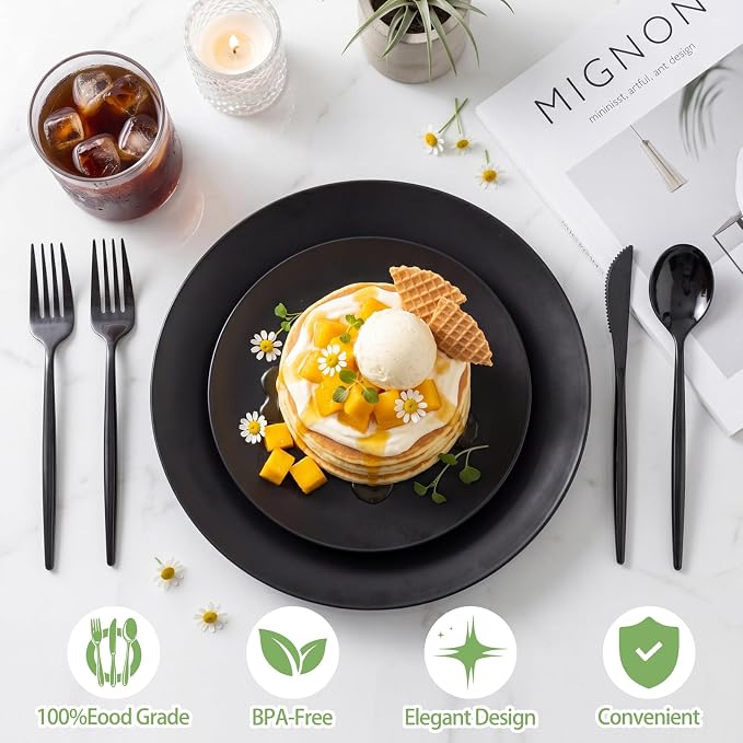 ejonirinjonir 150pcs Frosted Black Plastic Plates Plastic Plate - Image 9