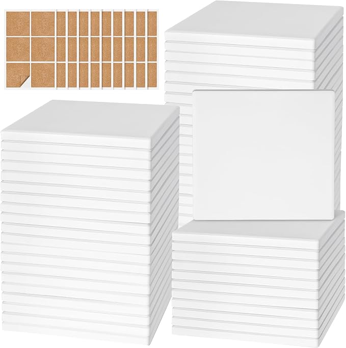 60 PCS Ceramic Tiles for Crafts, Unglazed Matte Coasters by GOHDODD
