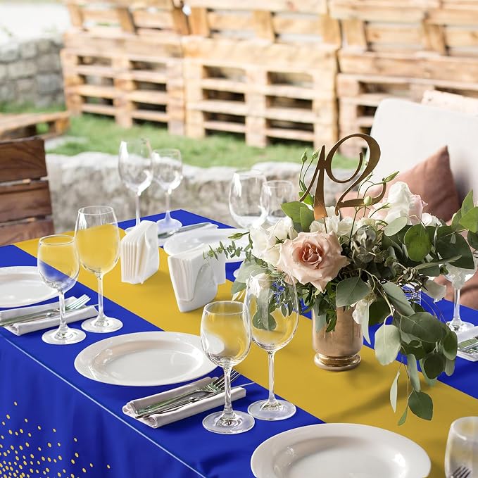 12Pcs Blue Gold Tablecloth Party Decorations, Plastic Royal Blue Table Cloth - Image 5