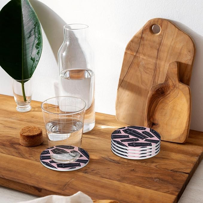 Coffin Creepy Horror Coasters Set of 4, Absorbent Ceramic Drink Coasters Cup Mat - Image 7