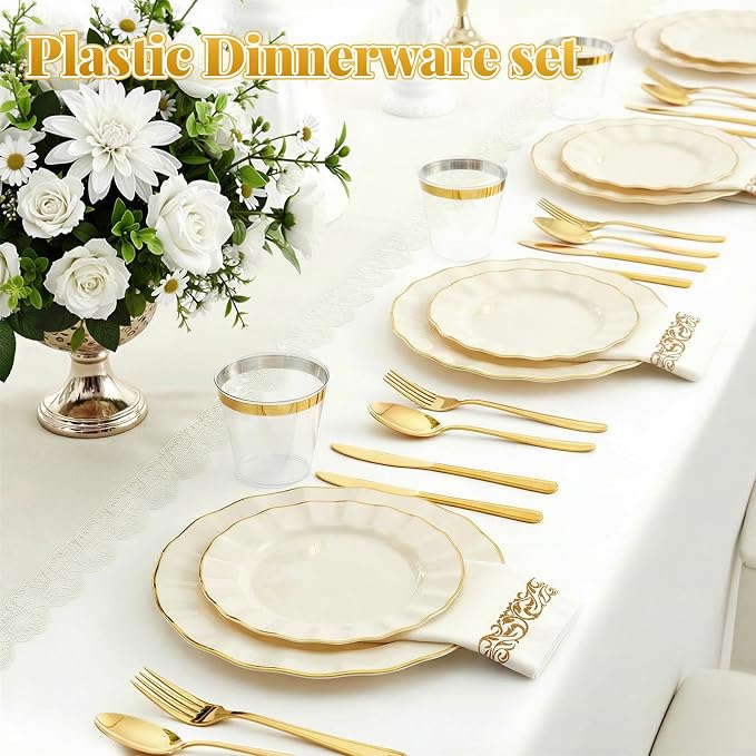 Glowserve 175 Piece Disposable Plastic Plates Dinnerware Set - Image 3