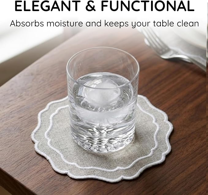 Linen Coasters for Drinks, 4.5 inch, Natural | Absorbent Linen Drink Mats - Image 5
