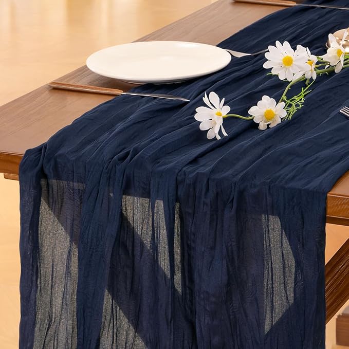 Cheesecloth Table Runner Summer Boho Wedding Birthday Party Home Decor | Navy - Image 2