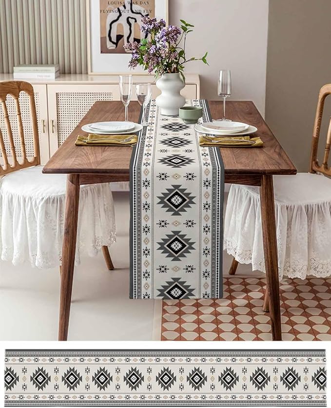 Boho Table Runners 90 Inches Long, Abstract Southwestern Kitchen Dining Tables - Image 6