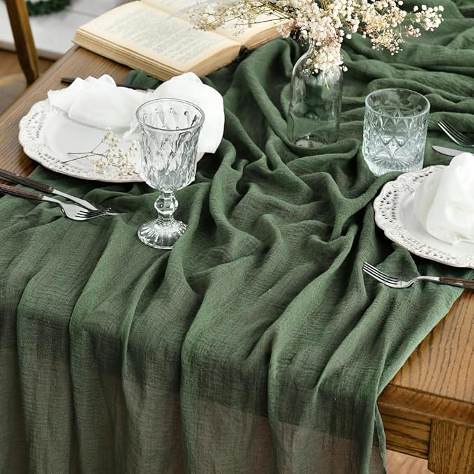 Artoid Mode Boho Forest Green Gauze 6 Pieces Wedding Table Runner, 120 Inch - Image 2