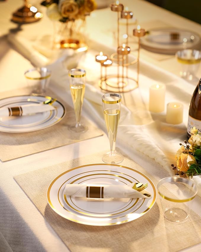 200PCS Disposable Gold Party Plastic Plate Sets - Image 7