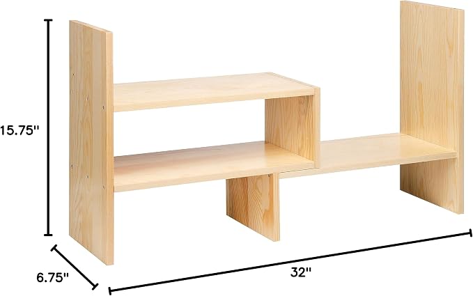 Desktop Organizer Office Storage Rack Adjustable Natural Wood Display Book - Image 3
