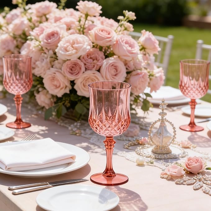 24Pack Plastic Wine Glasses, 7oz Vintage Goblets - Image 3